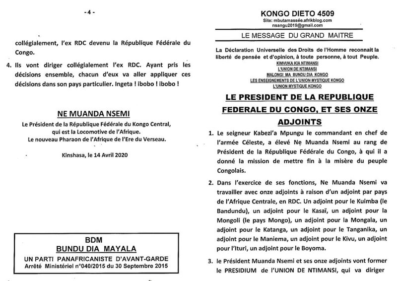 LE PRESIDENT DE LA REPUBLIQUE FEDERALE DU CONGO ET SES ONZE ADJOINTS a