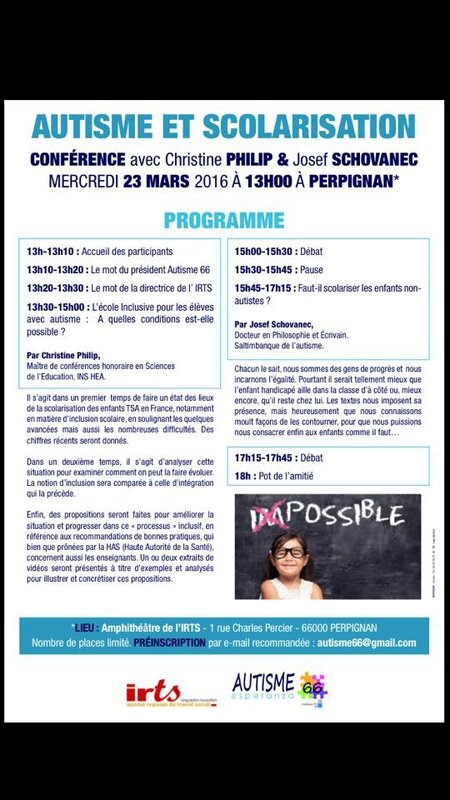 affiche conférence autisme perpignan mars 2016