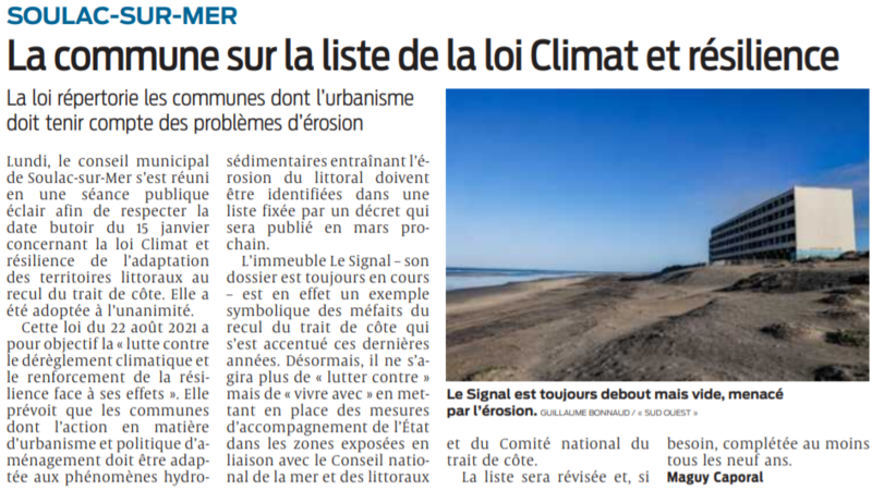 2022 01 13 SO Soulac La commune sur la liste de la loi Climat et résilience
