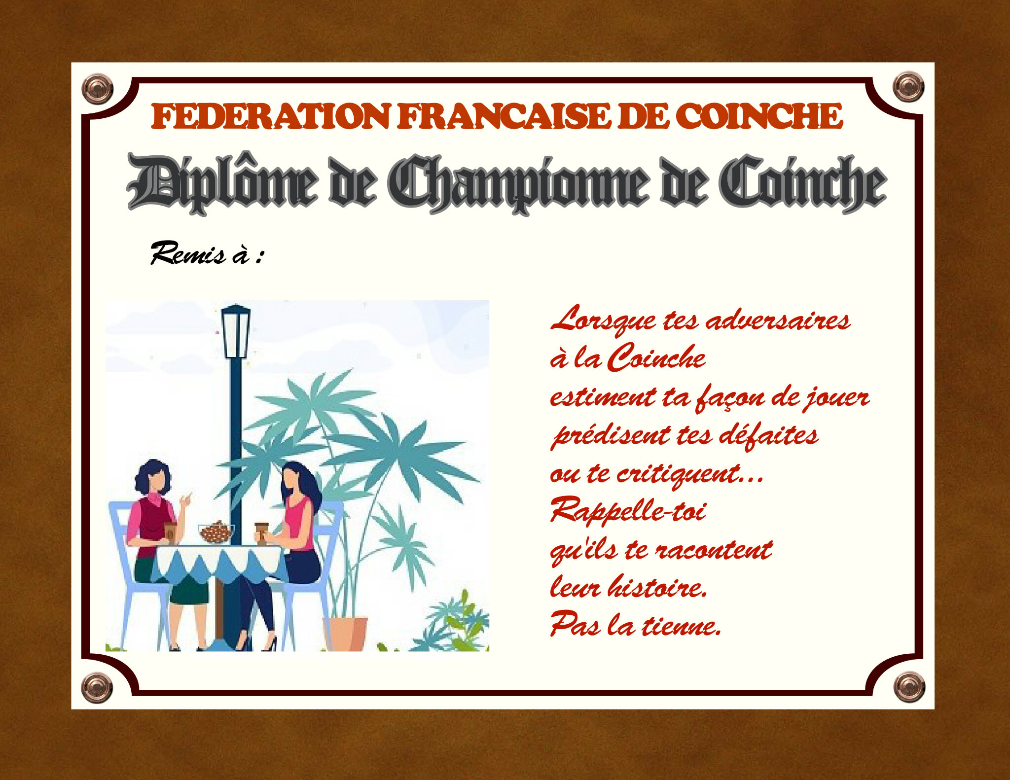 Diplome De Championne Diplomes Humour Sur La Coinche