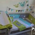 Décoration chambre enfant bébé baleine anis turquoise gris blanc étoiles 2