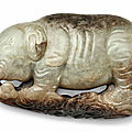 A cream and russet jade elephant, ming dynasty (1368-1644)