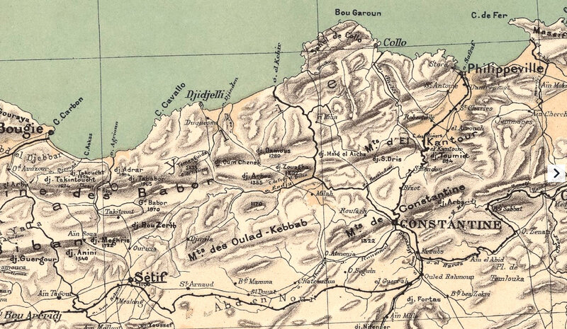Algérie, carte Niox, 1884, Sétif, Constantine, Philipeville
