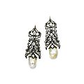 Pair of natural pearl and diamond earrings, late 19th century, composite