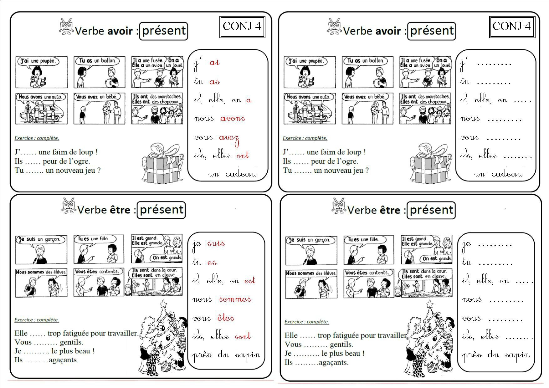 Exercice Verbe être Et Avoir Au Présent CONJ 4 CE2 : Les verbes être et avoir au présent - La classe des CE de
