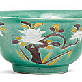 A green-ground sancai bowl & a yellow-ground sancai bowl, kangxi period (1662-1722)