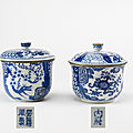 Deux pots couverts en porcelaine à décor ‘bleu de Huê’, Chine pour le Vietnam, 19e siècle