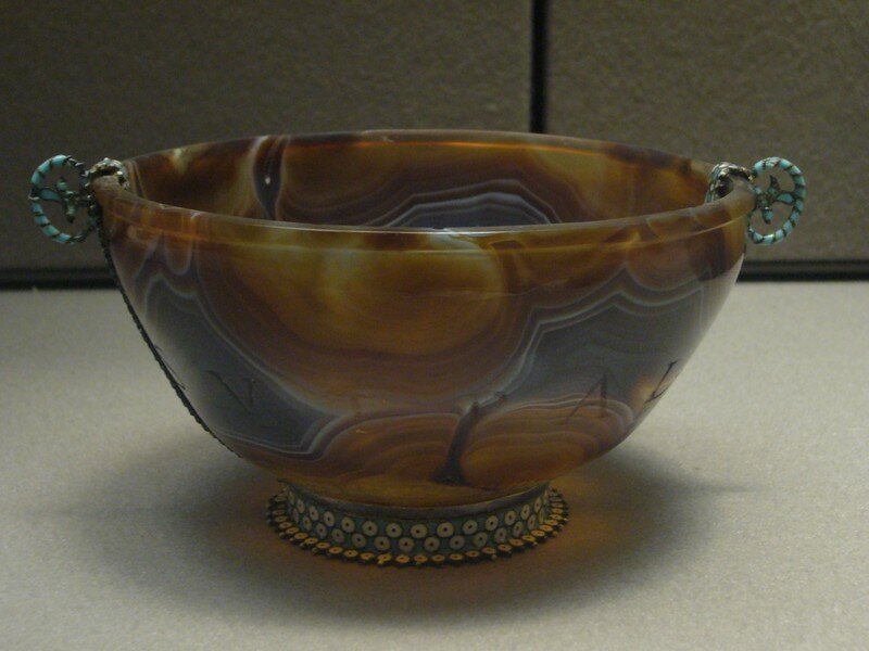 Coupe, sardoine, argent doré et émaillé,pierre byzantine du XXIème et