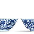 A pair of blue and white floral bowls, marks and period of yongzheng (1723-1735)