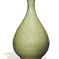 A carved longquan celadon pear-shaped vase, yuhuchunping, ming dynasty