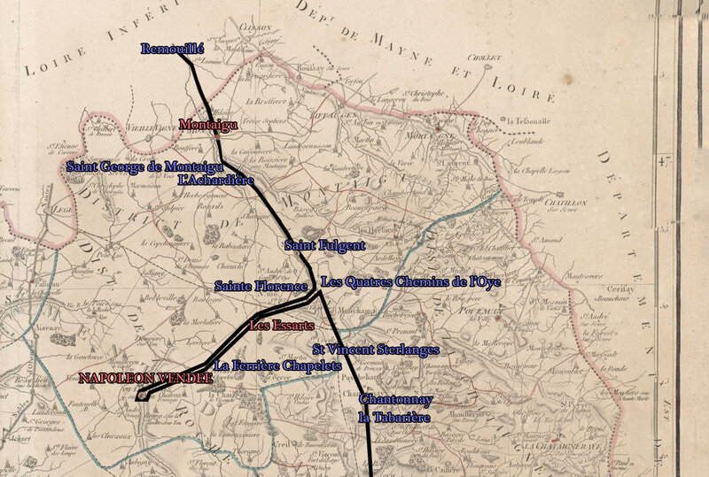 Carte 1 Itinéraire de Napoléon 1er accompagné de l’impératrice Joséphine en Vendée