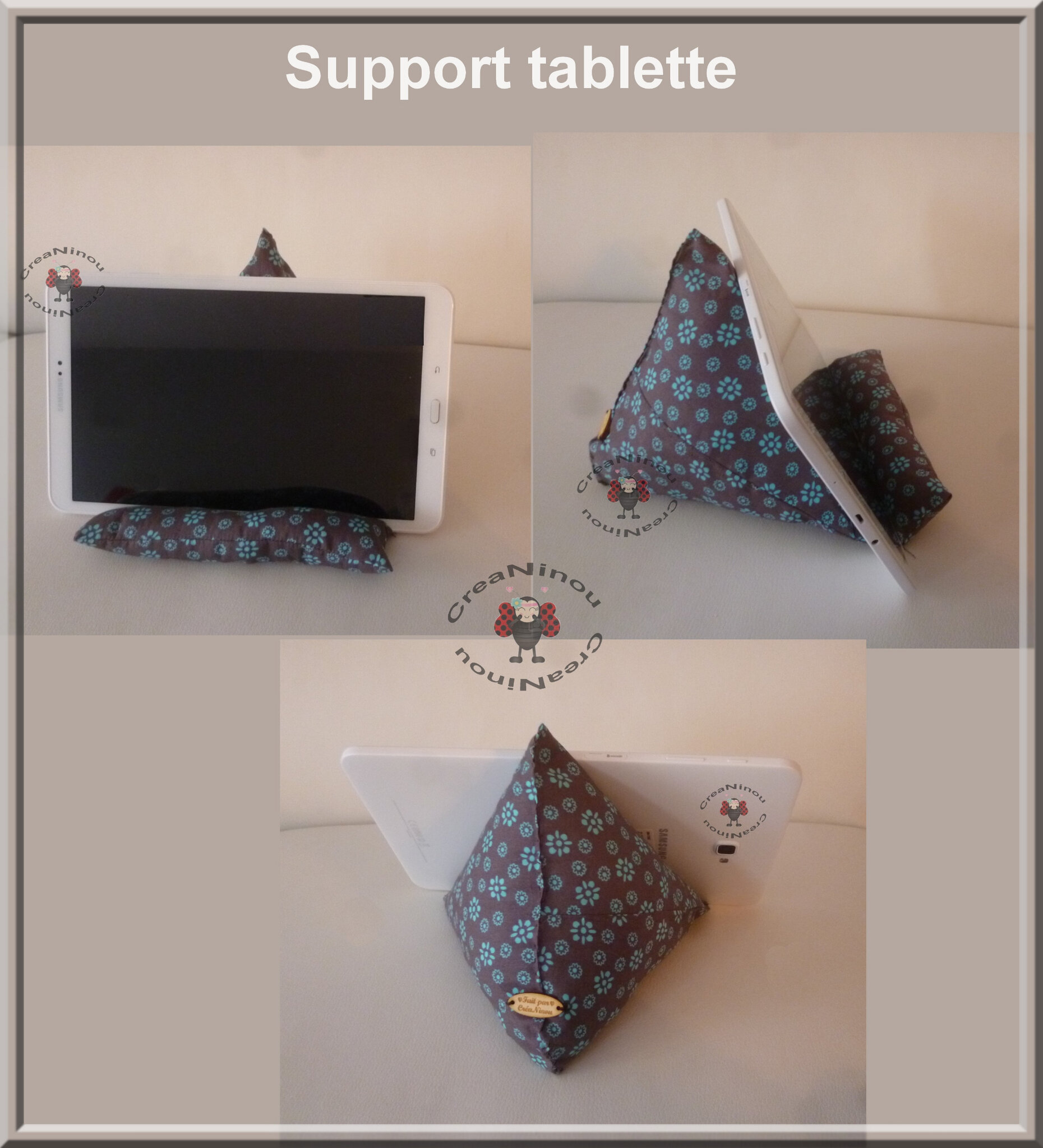 Support coussin pour tablette et smartphone - Pausecouture Creaninou