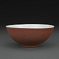 A copper red glazed bowl, Yongzheng six-character mark and of the period. Photo Bonhams