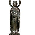 Importante statue de bouddha amitabha en bronze, japon, epoque meiji (1868-1912)