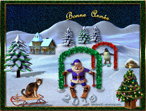 2019-carte-bonne-année-chat-pere-noel-ski