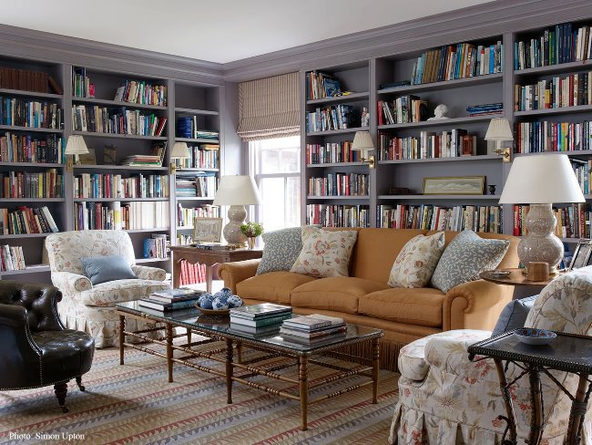 Beautiful-Library-Painted-in-a-Blue-Gray-Perfect-for-an-English-Country-Home