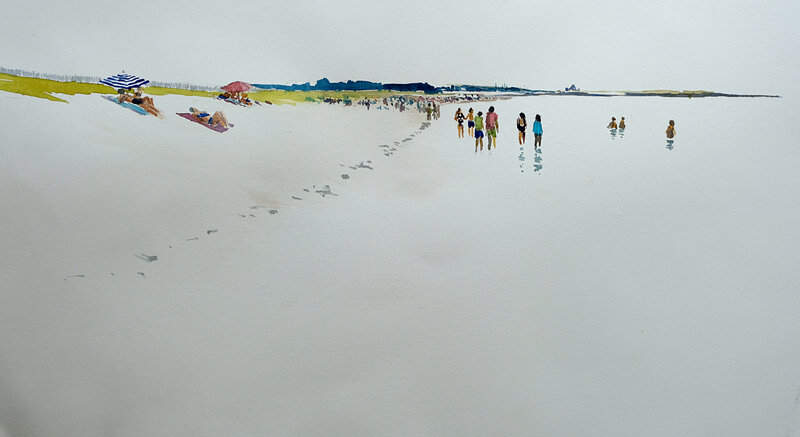 marcheurs à landrezac aquarelle aout 2018