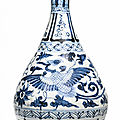 A blue and white 'phoenix' vase, yuhuchunping, yuan dynasty (1279-1368)