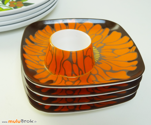 Boite Tupperware orange Soleil d'or logo fleur vintage 70 - La