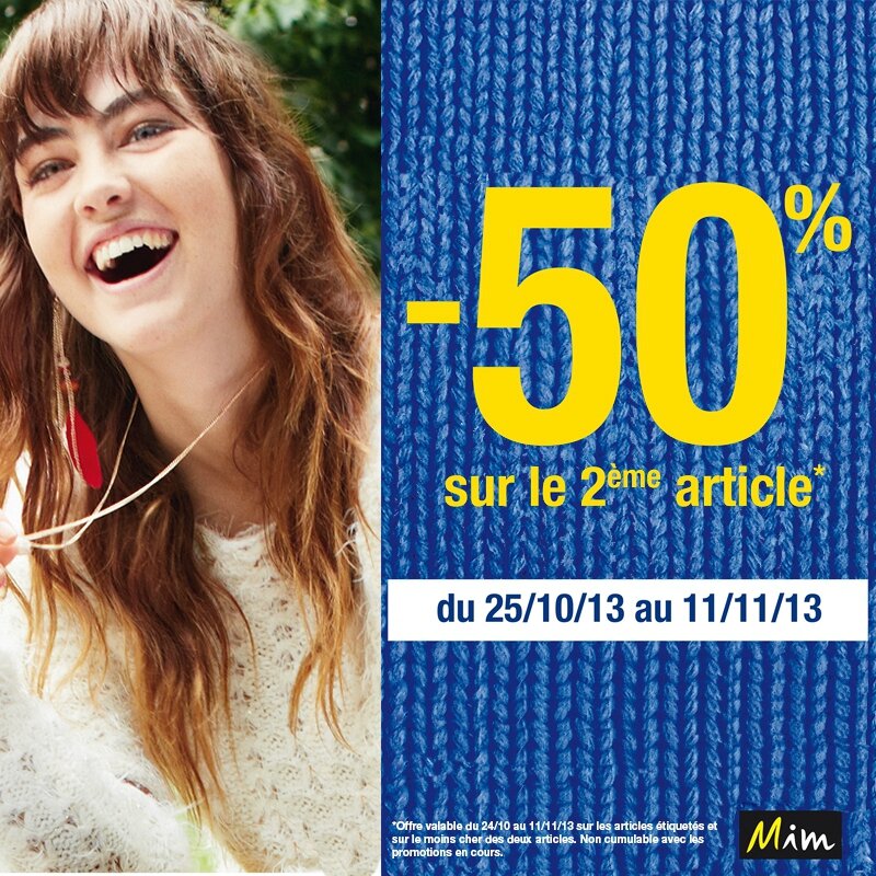 -50% sur le second article sur mim.fr