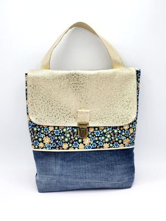 vanillejollie sac jean et simili cuir or