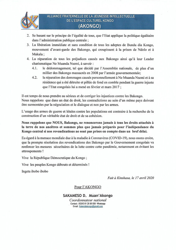 DECLARATION DE LA JEUNESSE AKONGO SUR LES EVENEMENS EN COURS AU KONGO CENTRAL b