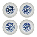 A set of four blue and white lobed dishes, ming dynasty, wanli period (1573-1619)