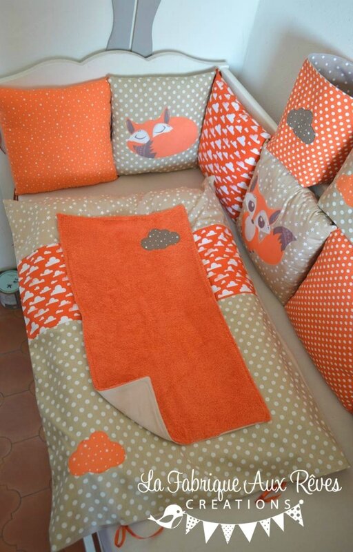housse matelas à langer orange crème beige chocolat marron nuage renard