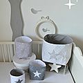 pochons rangement gris blanc argent paillette étoiles - décoration chambre bébé gris blanc argent 2