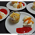 Clafoutis destrusture abricots/basilic, coulis de fraises et glace vanille