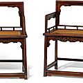 A pair of huanghuali low-back armchairs, meiguiyi, late ming-early qing dynasty