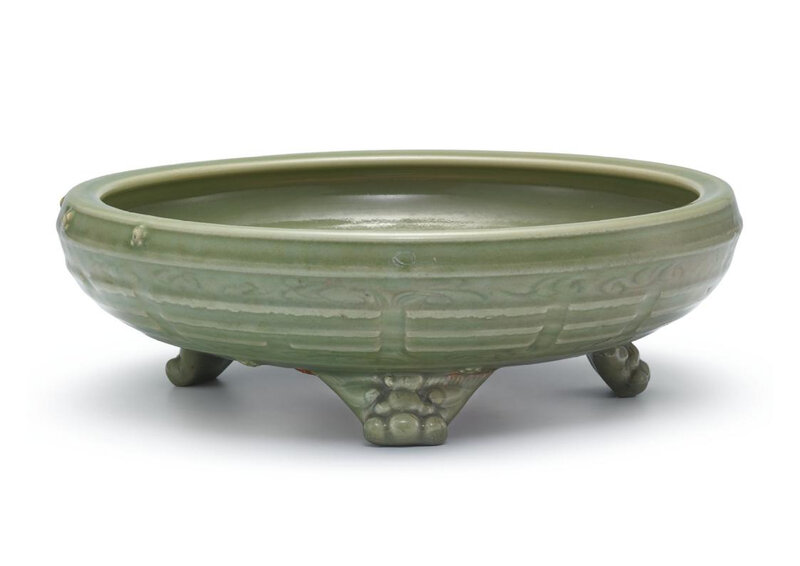 A moulded Longquan celadon incense burner, Ming dynasty, 15th century