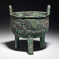 A rare large bronze ritual tripod food vessel, ding, late shang dynasty, 11th century bc