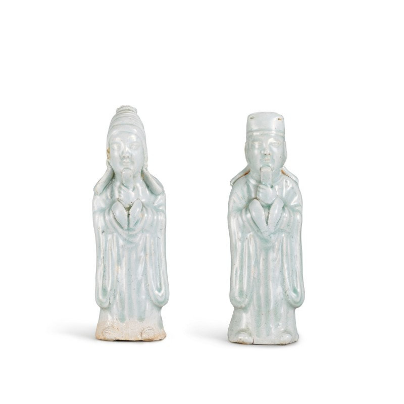 Two Qingbai figures of courtiers, Southern Song dynasty