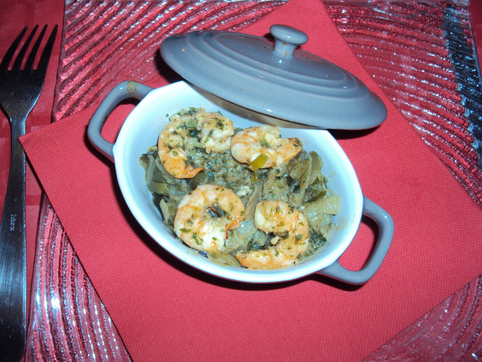 Gambas sur fondue de poireaux nico le p'tit cuisto