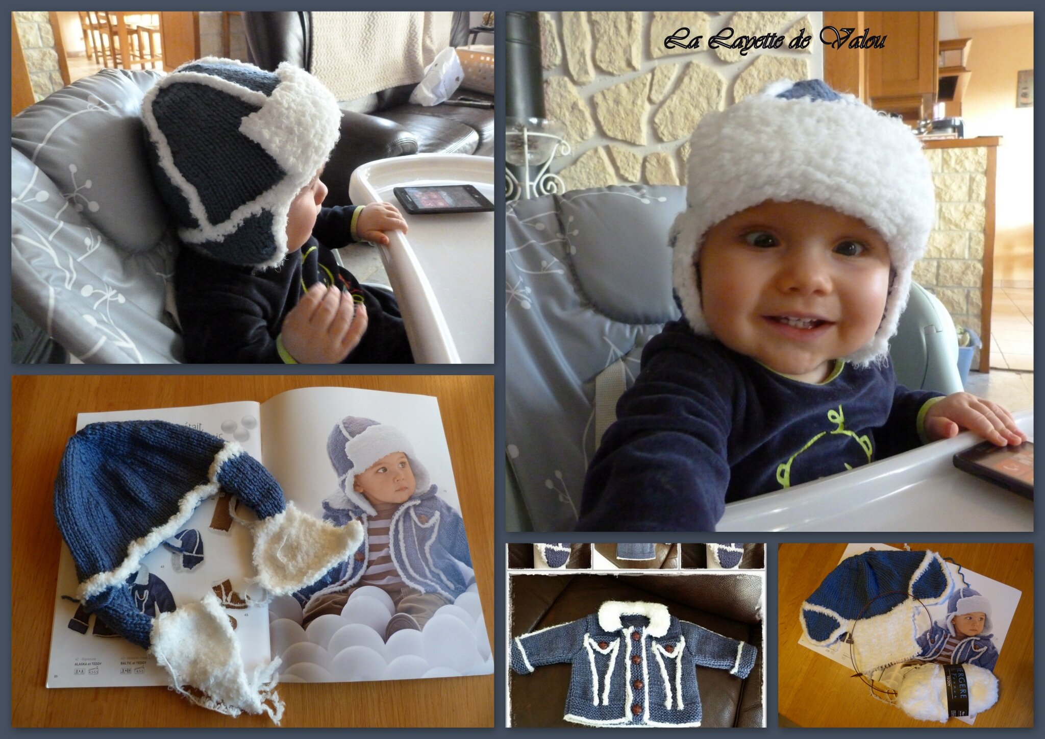 Lot bonnet, snood et moufles tricot frimousse gris bébé garçon