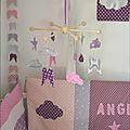 mobile étoiles ailes ange nuage décoration chambre bébé fille mauve violet parme rose argent 4