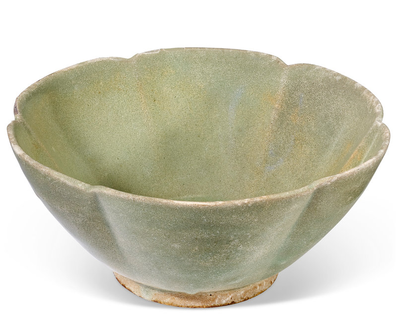 A rare Yaozhou celadon foliate deep bowl, Five Dynasties period (AD 907-960)