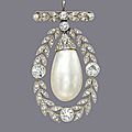 A belle époque natural pearl and diamond brooch-pendant
