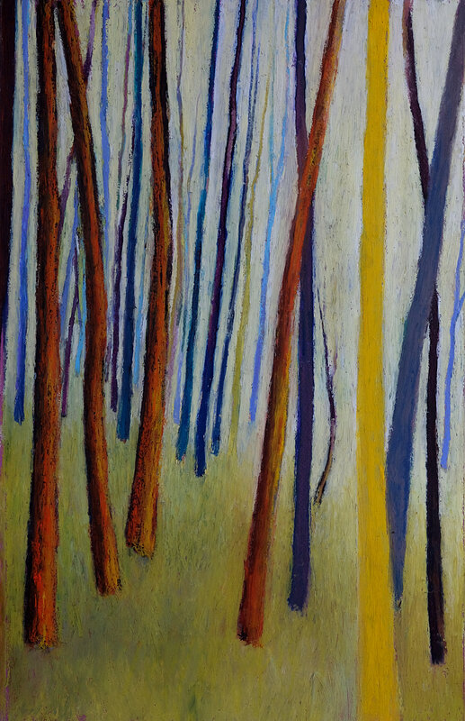 le tronc jaune, mars 2018, pastel à l'huile, 32 x 48 cm