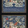 Rare paire de badge de censeur xiezhi en soie brodée (kesi), buzi. chine, dynastie qing, xixème siècle