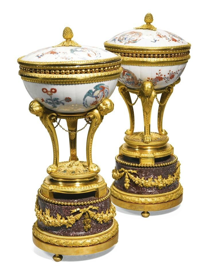 Antique French Louis XVI Japanned and Ormolu Sevres Porcelain