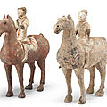 Two painted pottery figures of horses and riders, han dynasty (206 bc-ad 220)