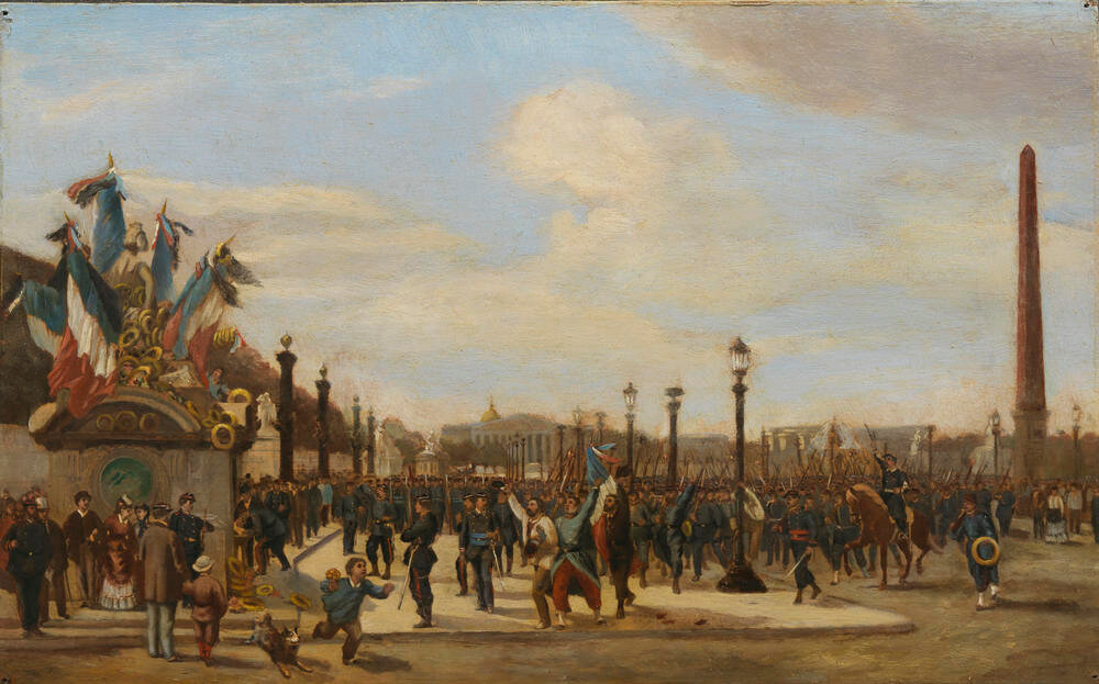 Didier et Guiaud, ovation à la stratue de la ville de strasbourg (1872)