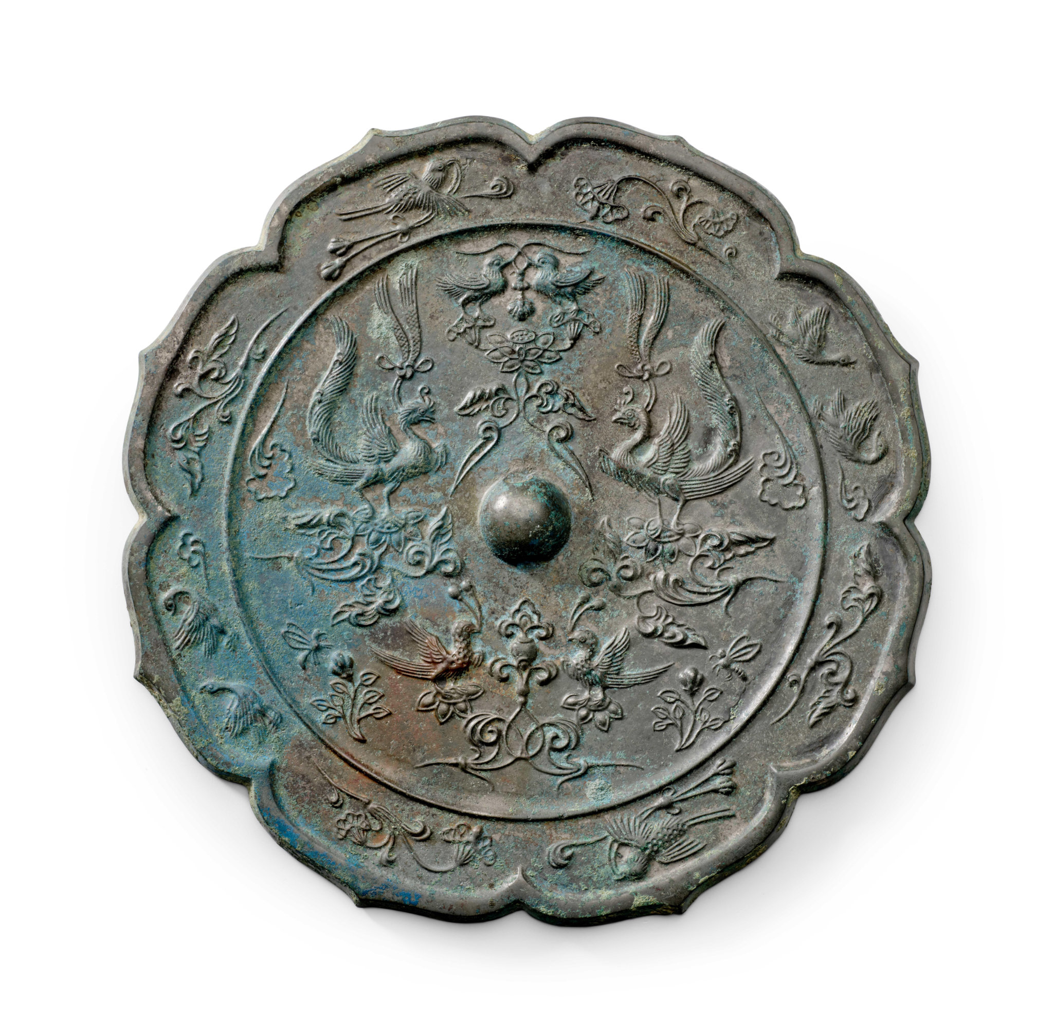 A large octafoil silvered bronze mirror Tang Dynasty