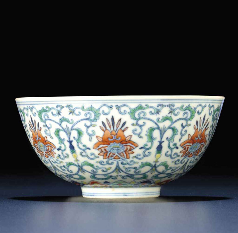 A fine doucai 'floral' bowl, Daoguang six-character seal mark and of the period (1821-1850)